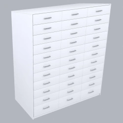 Prescription Cabinet with Metal Handles and Drawers
