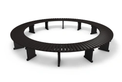 Round Backless Bench with Metal Frame, Modular Design