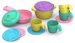 Children's Kitchen Play Set with Pots, Pans, Lids, Cups, and Plates