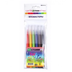 Star Washable Markers Set, 6 Colors, Convenient Packaging