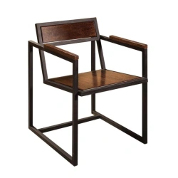 Metal Frame Armchair with Oak Seat and Backrest
