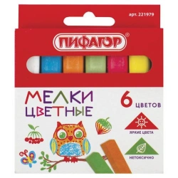Colored Chalk Set for Writing and Drawing - PIFAGOR, 6 pcs, Square