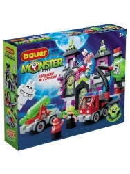 Developmental Toy Building Set for Kids - Bauer "Monster Blocks" Medium Ghost House with Cannon Car and 3 Hunters