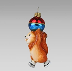 Handmade Glass Christmas Ornament "Squirrel on Skates with Christmas Ball