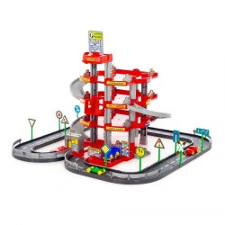 Four-Level Parking Garage with Road and Cars (Red) - Model 44723