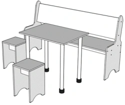 Kitchen Corner Set with Dining Table, Sofa and Stools (2 pcs)