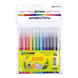Washable Marker Set "ZOO", 12 Colors, Pack with Euro Hanger