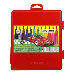 Washable Marker Set "Cars", 12 Colors, Red Plastic Case