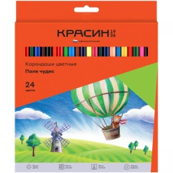 Colored Pencils Krasin "Field of Wonders", 24 Colors, Triangular, Pre-Sharpened, Cardboard Pack