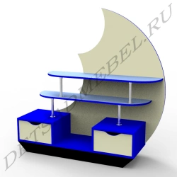 Yacht-Shaped Bookshelf with Drawers and Open Shelves