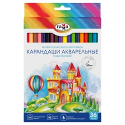 Classic Watercolor Pencils Gamma, 36 Colors, Hexagonal, Pre-Sharpened with Brush, Cardboard Box, Euro Pack