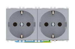 Double Socket with Grounding, 2x16A, 250V, Silver, Art. 74112