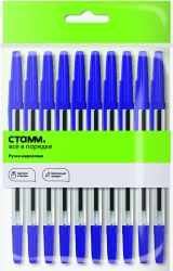 Blue Ballpoint Pen STAMM "Optima" 1mm, Pack of 10 with Euro Hook