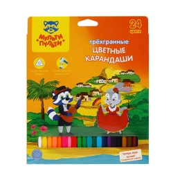 Multi-Pulti Colored Pencils "Raccoon in Spain", 24 Colors, Triangular, Pre-sharpened, Cardboard, Euro Hanger