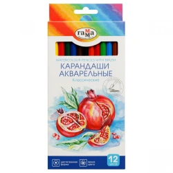 Classic Watercolor Pencils Gamma, 12 Colors, Hexagonal, Pre-Sharpened with Brush, Cardboard Box, Euro Slot