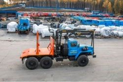 Forest Transport Vehicle UST 54538E-03 with Crane OMTL-70-01, OMTL-120-02, VM10L74 on Ural Chassis 55571-1151-60, 55571-1151-62