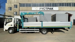 Versatile Flatbed Vehicle 4389X8 with Folding Sides and Rear, Equipped with Crane