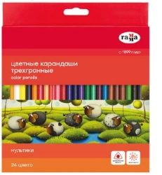 Color Pencils Gamma "Cartoons", 24 Colors, Triangular, Pre-Sharpened, Cardboard Packaging