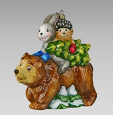 Handcrafted Glass Christmas Ornament "Animals on Bear