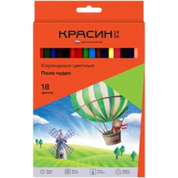 Colored Pencils Krasin "Field of Wonders", 18 Colors, Triangular, Pre-Sharpened, Cardboard Box