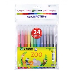 Washable Markers Set "ZOO", 24 Colors, Pack with Euro Hang Tab