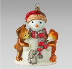 Handmade Glass Christmas Ornament "Animals Making a Snowman