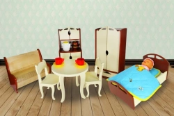 Doll Furniture Set "Mashenka" - Buffet, Sofa, Bed, Wardrobe, Table and 2 Chairs