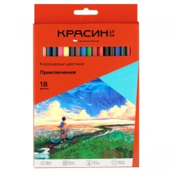 Colored Pencils Krasin "Adventures", 18 Colors, Sharpened, Cardboard Box