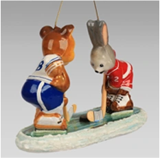 Handmade Glass Christmas Ornament "Hockey Players